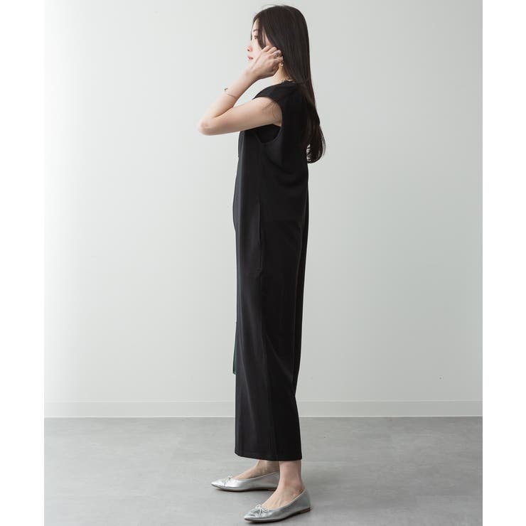 ミニ裏毛ディープVネックコットンジャンプスーツ | atONE | 詳細画像13 