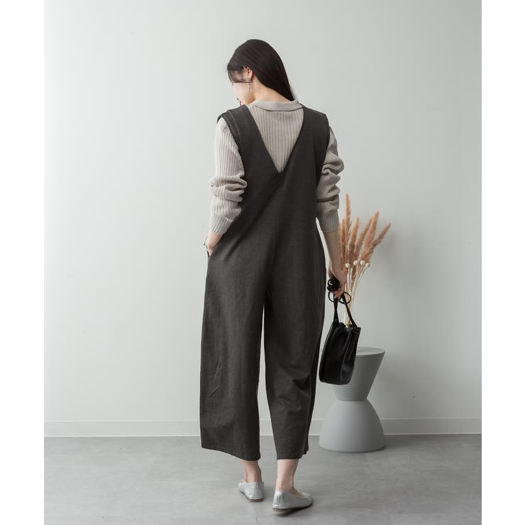 ミニ裏毛ディープVネックコットンジャンプスーツ | atONE | 詳細画像21 