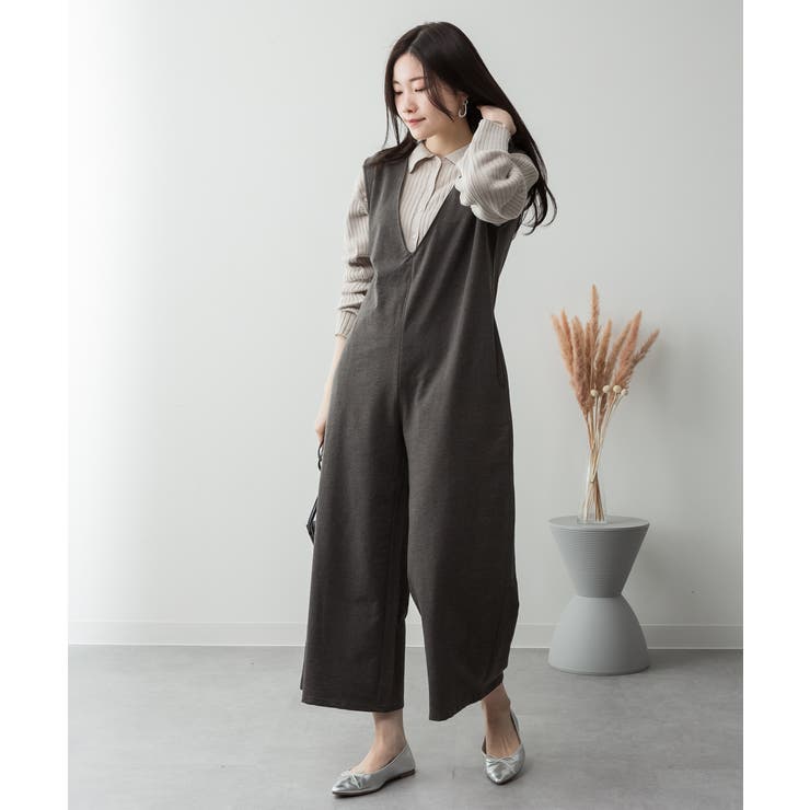 ミニ裏毛ディープVネックコットンジャンプスーツ | atONE | 詳細画像23 