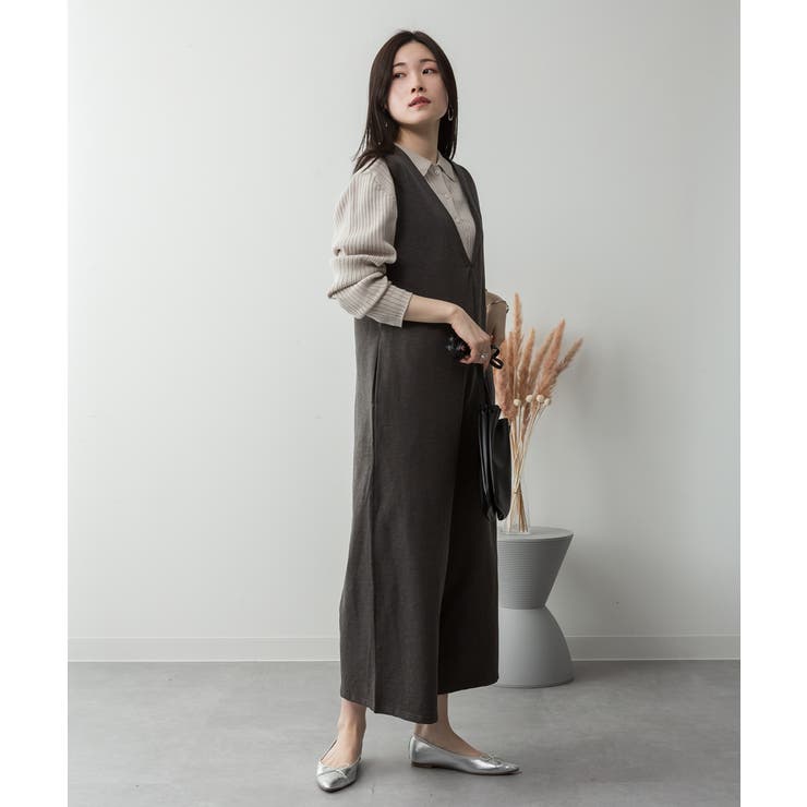 ミニ裏毛ディープVネックコットンジャンプスーツ | atONE | 詳細画像26 