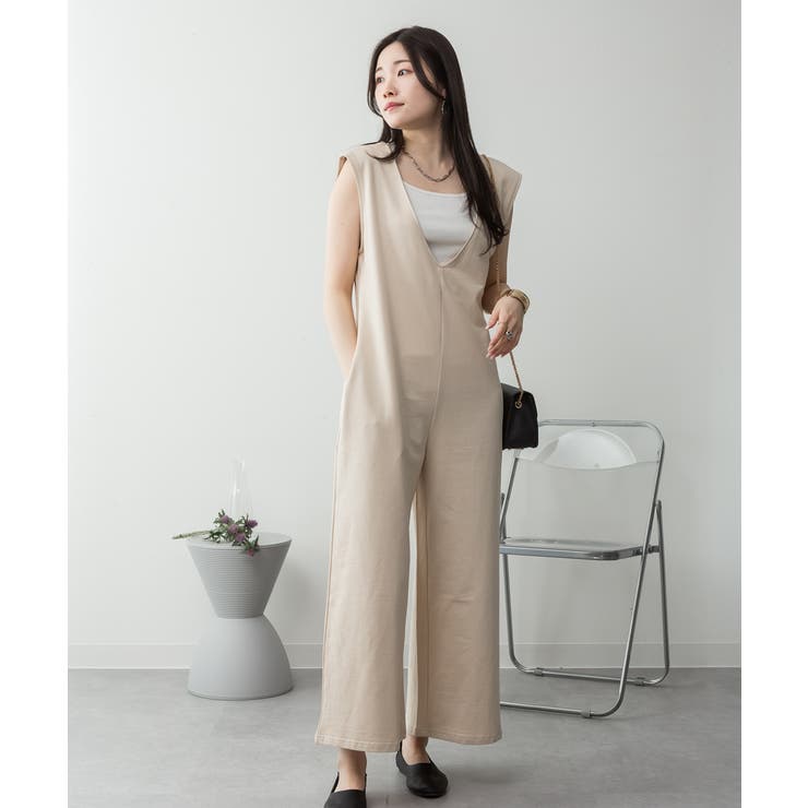 ミニ裏毛ディープVネックコットンジャンプスーツ | atONE | 詳細画像30 