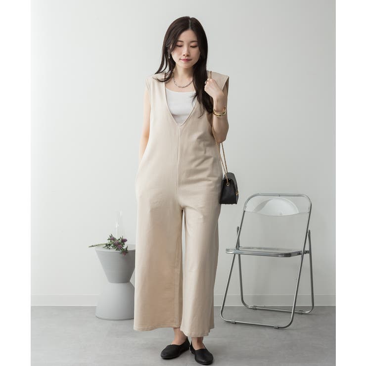 ミニ裏毛ディープVネックコットンジャンプスーツ | atONE | 詳細画像31 