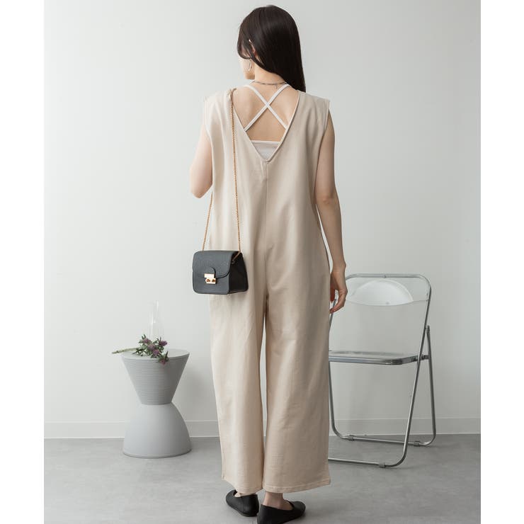 ミニ裏毛ディープVネックコットンジャンプスーツ | atONE | 詳細画像33 