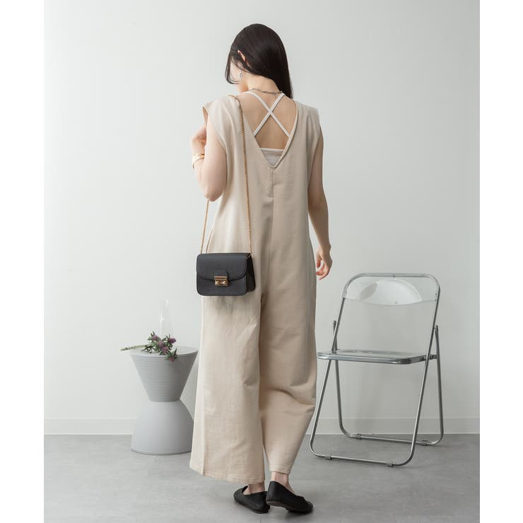 ミニ裏毛ディープVネックコットンジャンプスーツ | atONE | 詳細画像34 