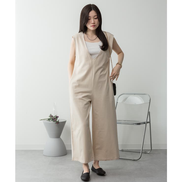 ミニ裏毛ディープVネックコットンジャンプスーツ | atONE | 詳細画像35 