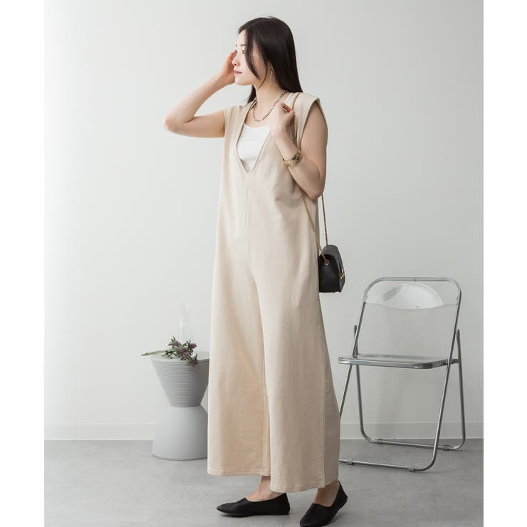 ミニ裏毛ディープVネックコットンジャンプスーツ | atONE | 詳細画像41 