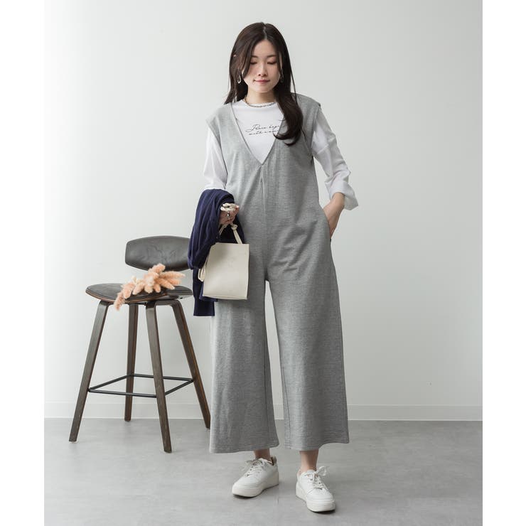 ミニ裏毛ディープVネックコットンジャンプスーツ | atONE | 詳細画像43 