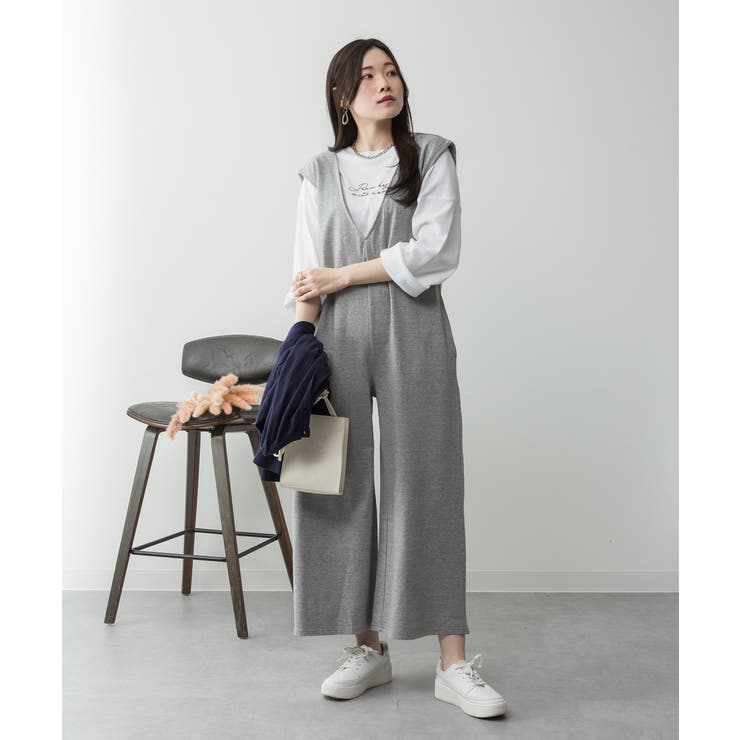 ミニ裏毛ディープVネックコットンジャンプスーツ | atONE | 詳細画像47 