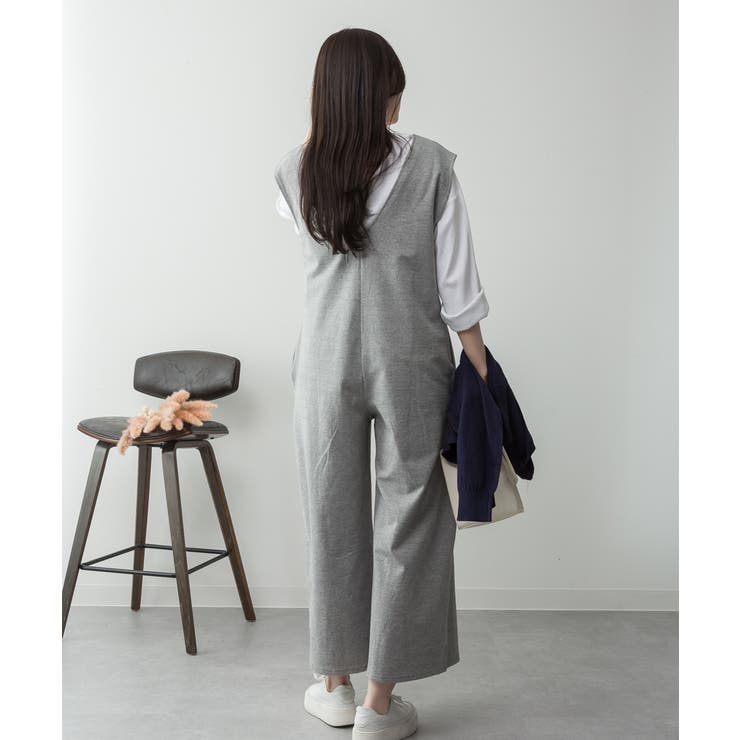 ミニ裏毛ディープVネックコットンジャンプスーツ | atONE | 詳細画像48 