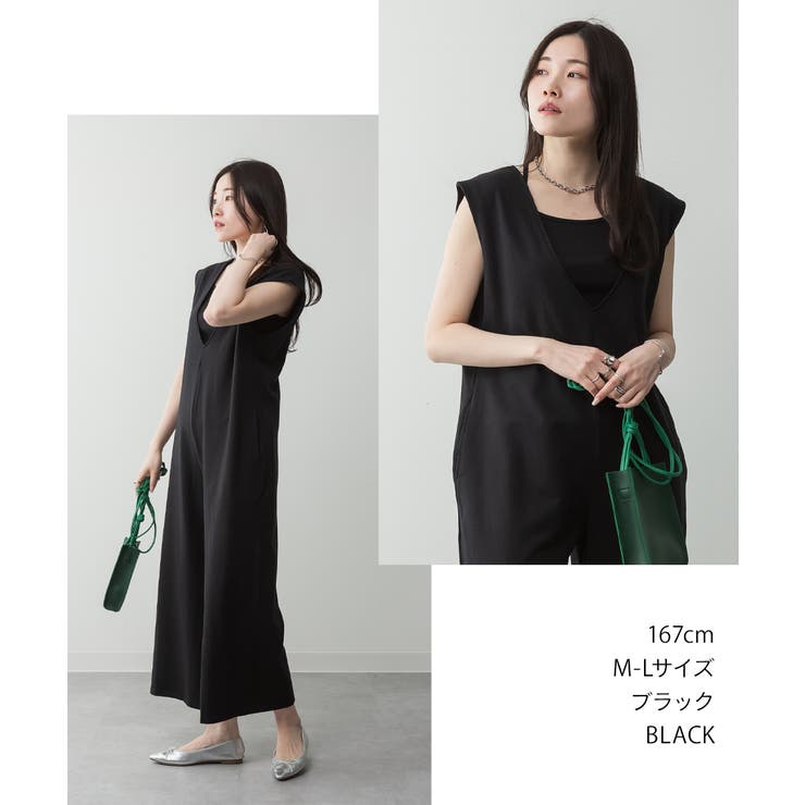 ミニ裏毛ディープVネックコットンジャンプスーツ | atONE | 詳細画像4 