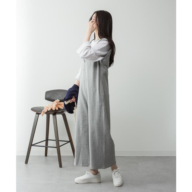 ミニ裏毛ディープVネックコットンジャンプスーツ | atONE | 詳細画像50 