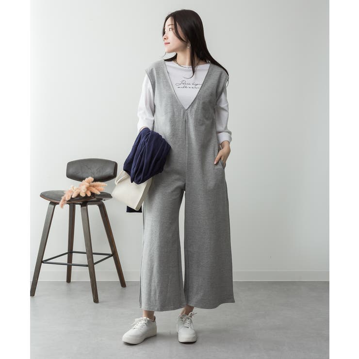 ミニ裏毛ディープVネックコットンジャンプスーツ | atONE | 詳細画像52 