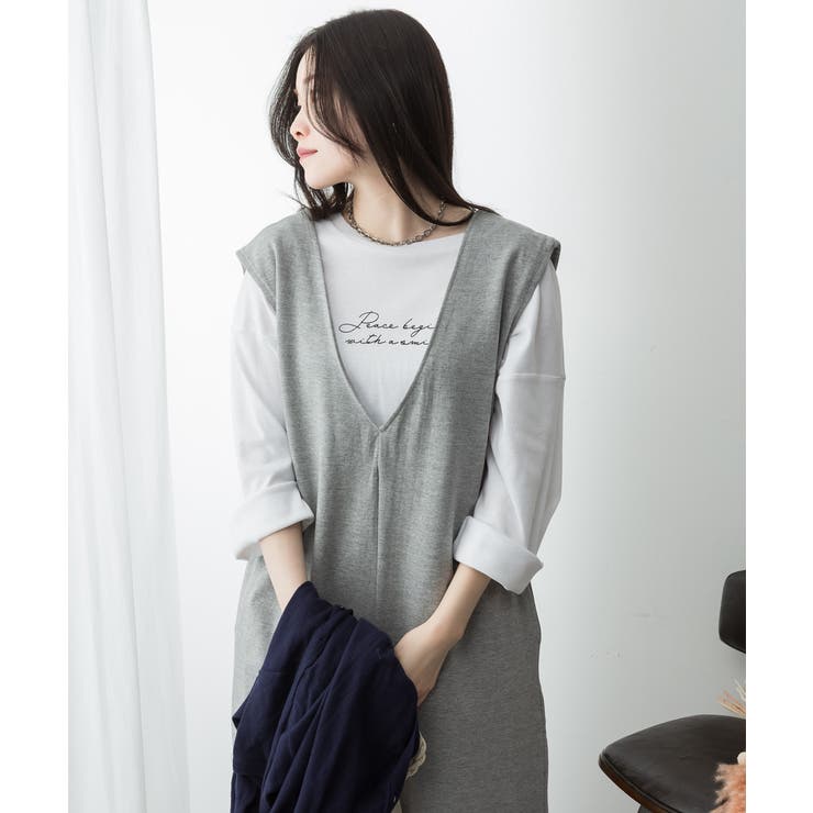 ミニ裏毛ディープVネックコットンジャンプスーツ | atONE | 詳細画像54 