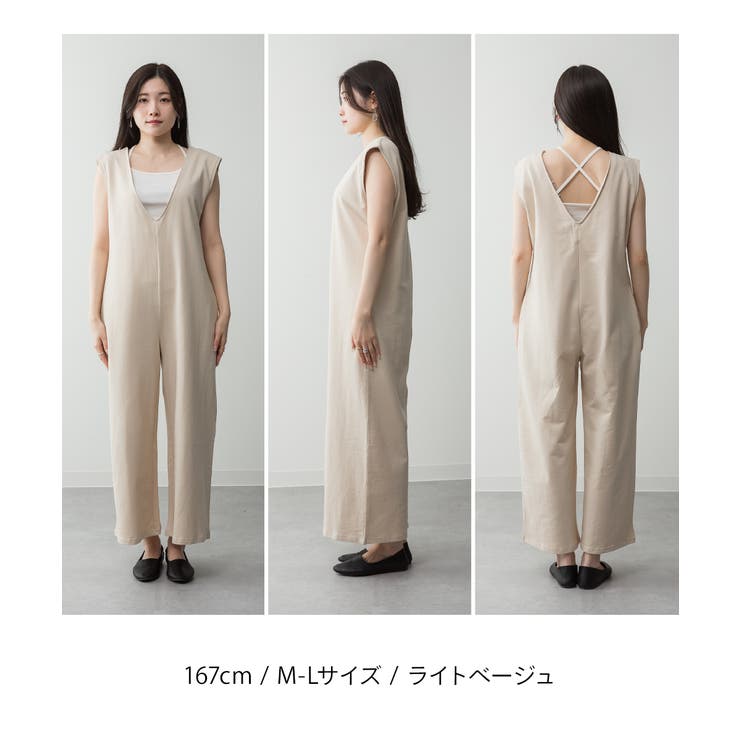 ミニ裏毛ディープVネックコットンジャンプスーツ | atONE | 詳細画像56 