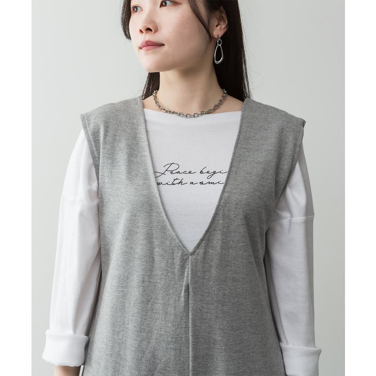 ミニ裏毛ディープVネックコットンジャンプスーツ | atONE | 詳細画像60 