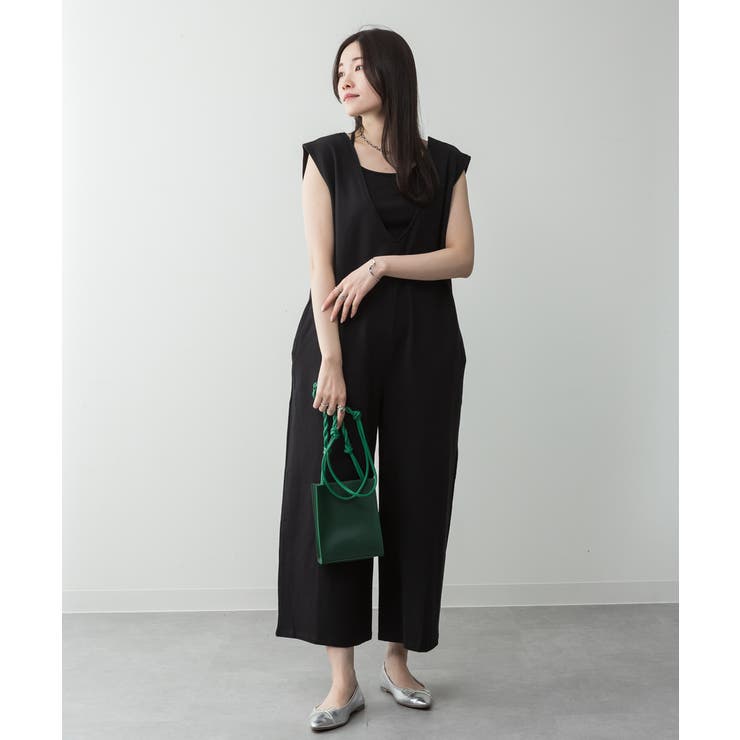 ミニ裏毛ディープVネックコットンジャンプスーツ | atONE | 詳細画像6 