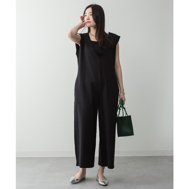 ミニ裏毛ディープVネックコットンジャンプスーツ | atONE | 詳細画像8 