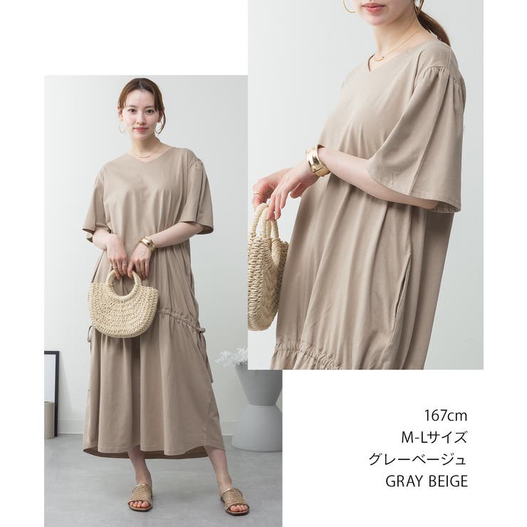 ドロストシャーリングVネックワンピース | atONE | 詳細画像46 