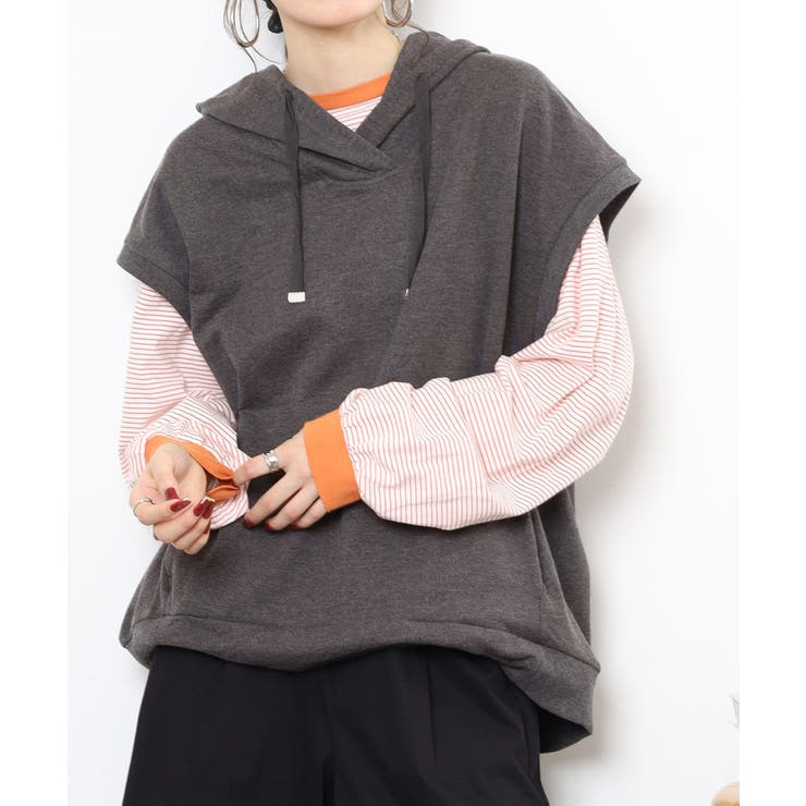 チャコールグレー | ミニ裏毛ノースリーブパーカー | atONE