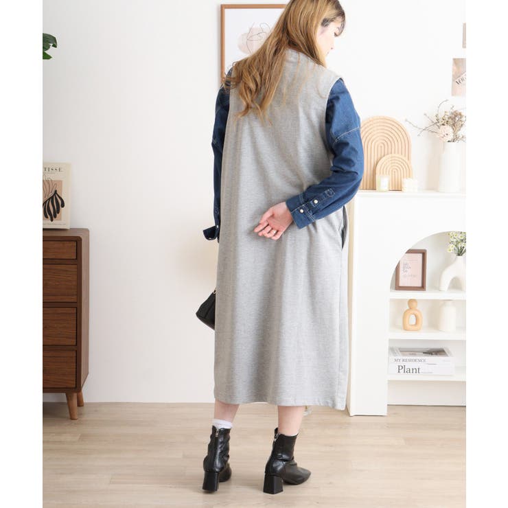 ミニ裏毛ノーカラーリラックスロングベスト | atONE | 詳細画像9 