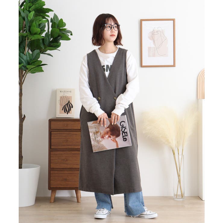 ミニ裏毛ノーカラーリラックスロングベスト | atONE | 詳細画像10 