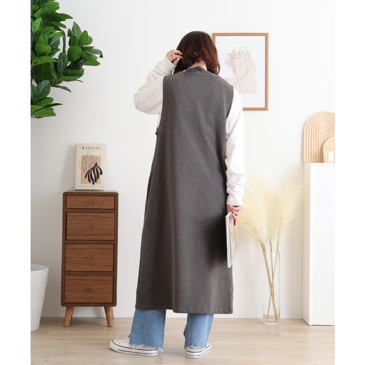 ミニ裏毛ノーカラーリラックスロングベスト | atONE | 詳細画像12 