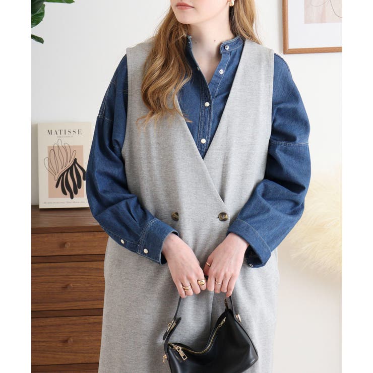 ミニ裏毛ノーカラーリラックスロングベスト | atONE | 詳細画像1 