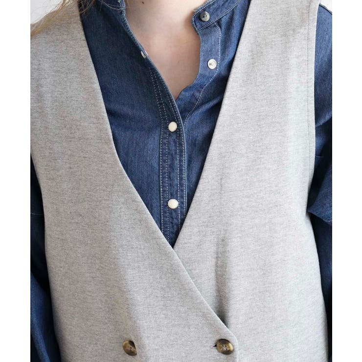 ミニ裏毛ノーカラーリラックスロングベスト | atONE | 詳細画像19 