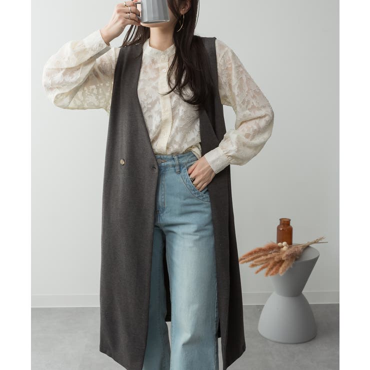 ミニ裏毛ノーカラーリラックスロングベスト | atONE | 詳細画像28 