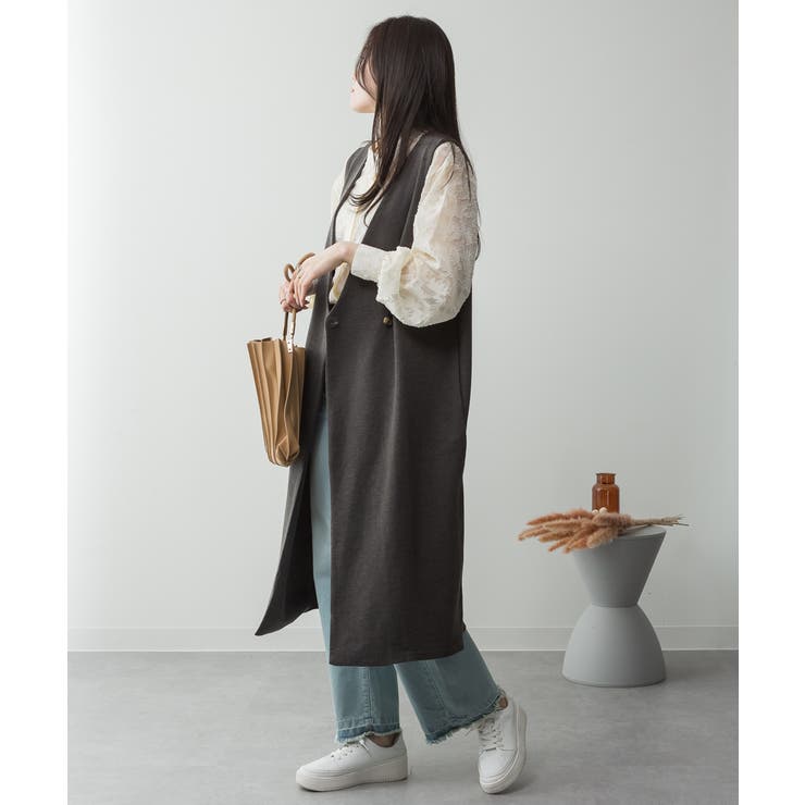 ミニ裏毛ノーカラーリラックスロングベスト | atONE | 詳細画像32 