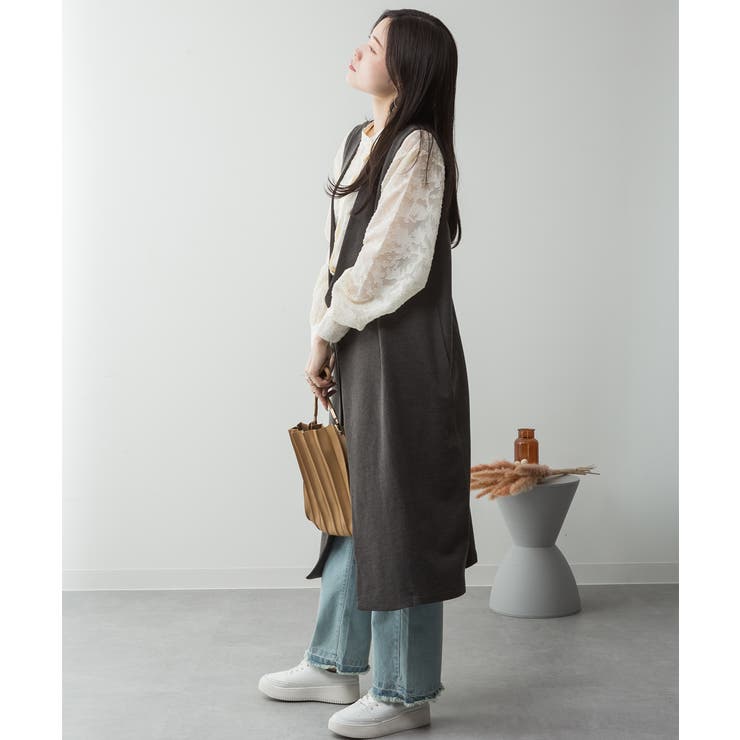 ミニ裏毛ノーカラーリラックスロングベスト | atONE | 詳細画像33 