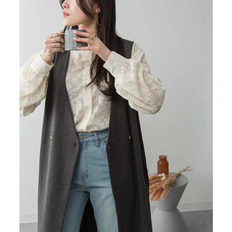 ミニ裏毛ノーカラーリラックスロングベスト | atONE | 詳細画像37 