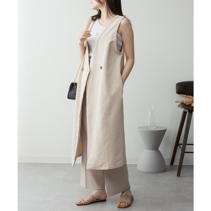 ミニ裏毛ノーカラーリラックスロングベスト | atONE | 詳細画像42 