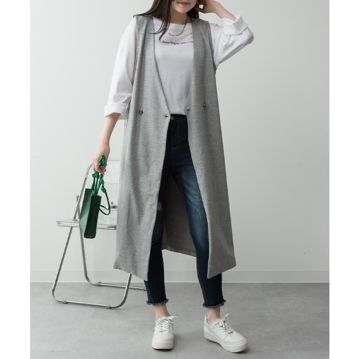 ミニ裏毛ノーカラーリラックスロングベスト | atONE | 詳細画像44 