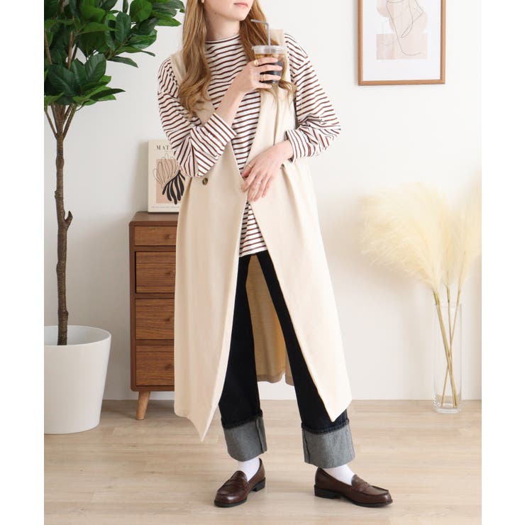 ミニ裏毛ノーカラーリラックスロングベスト | atONE | 詳細画像4 