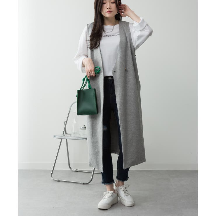 ミニ裏毛ノーカラーリラックスロングベスト | atONE | 詳細画像45 