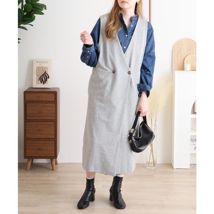 ミニ裏毛ノーカラーリラックスロングベスト | atONE | 詳細画像7 