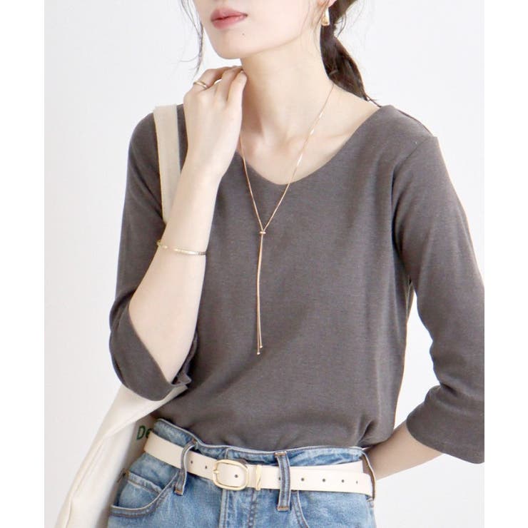 チャコールグレー | Vネック七分袖プルオーバー | atONE