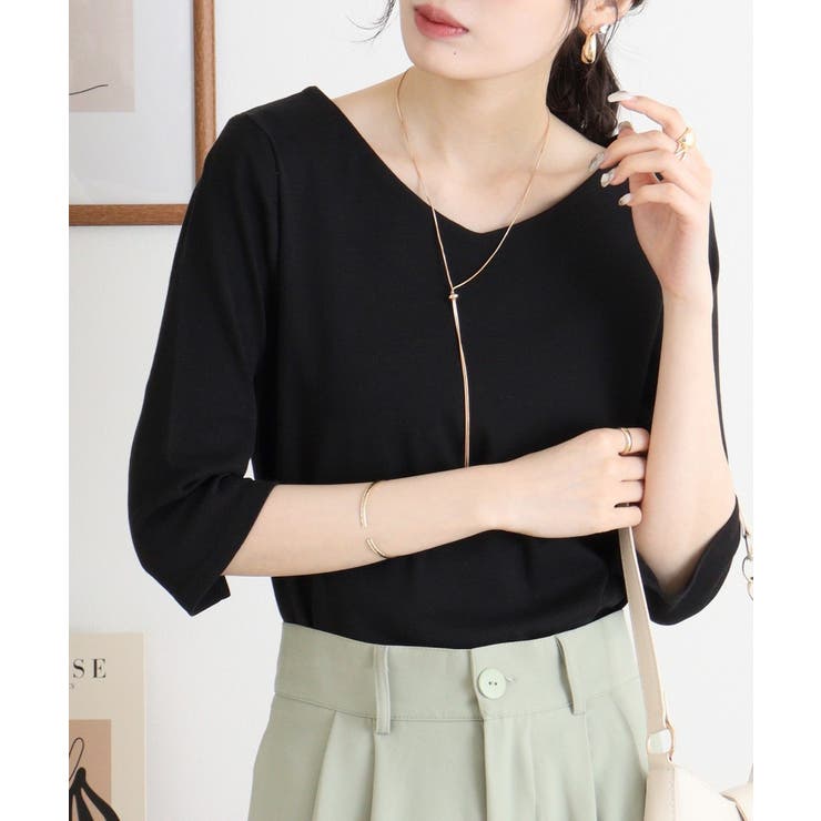 ブラック | Vネック七分袖プルオーバー | atONE