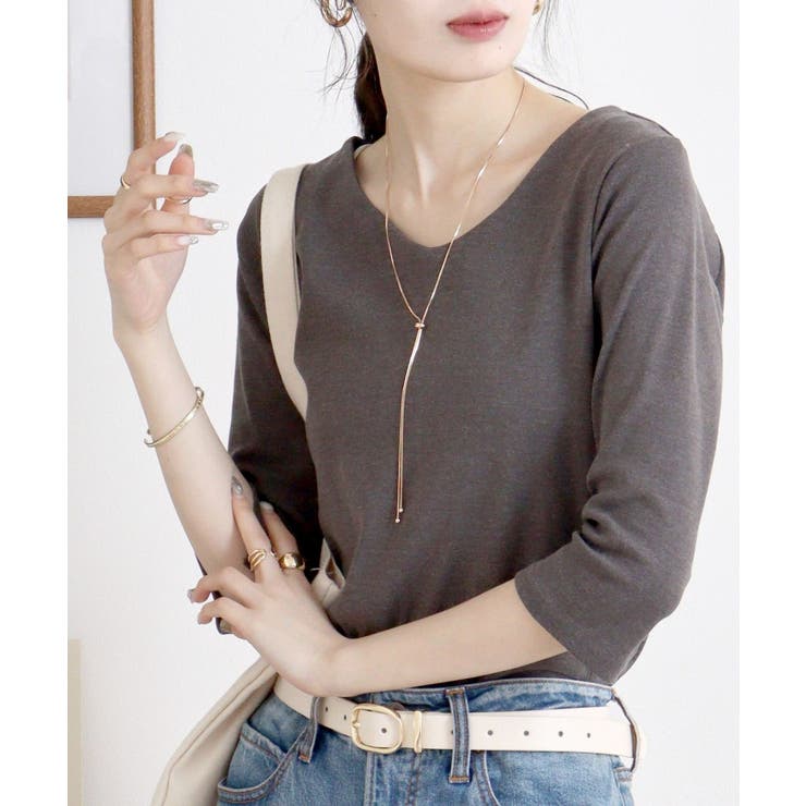 Vネック七分袖プルオーバー | atONE | 詳細画像1 