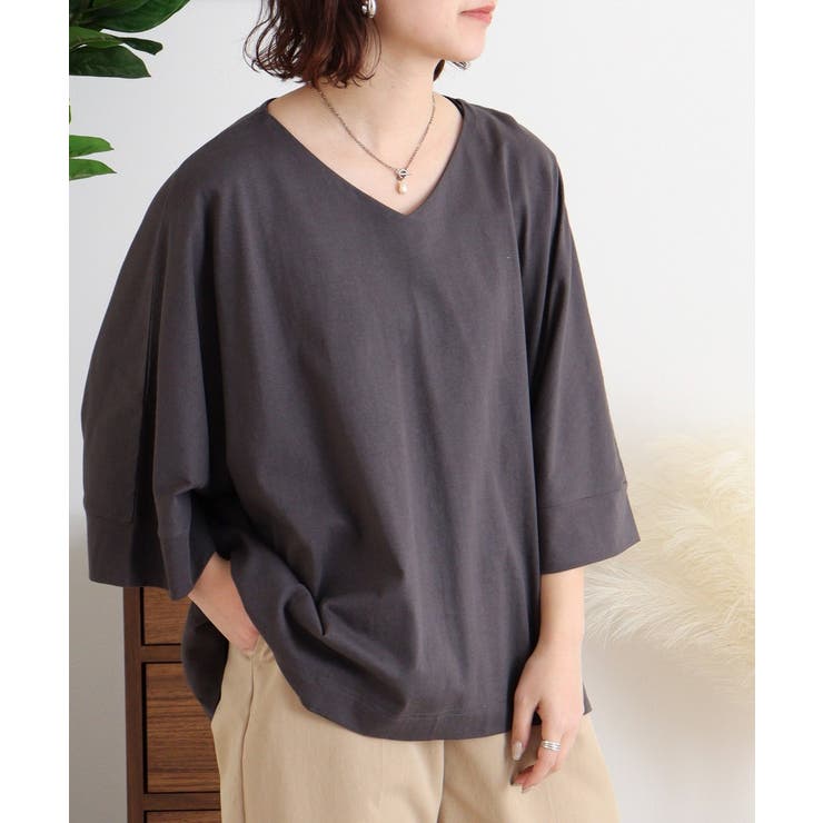 Vネック7分袖ドルマンTシャツ | atONE | 詳細画像12 