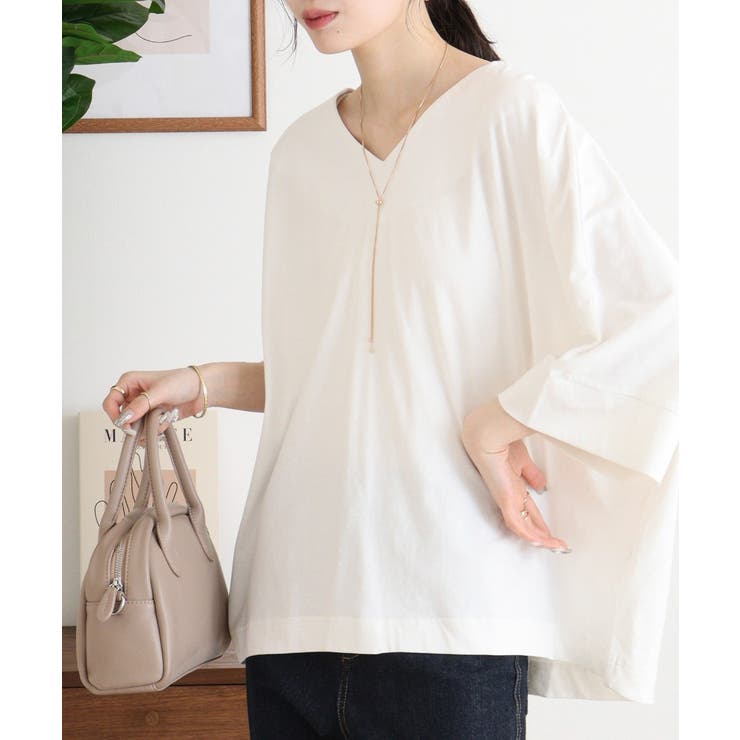 Vネック7分袖ドルマンTシャツ | atONE | 詳細画像3 