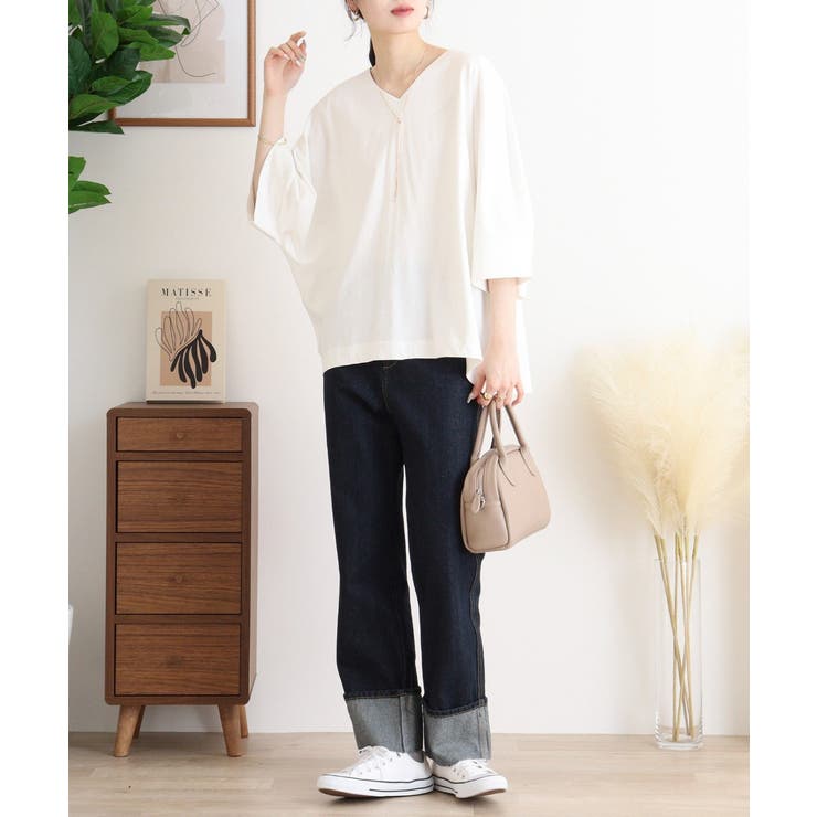 Vネック7分袖ドルマンTシャツ | atONE | 詳細画像4 