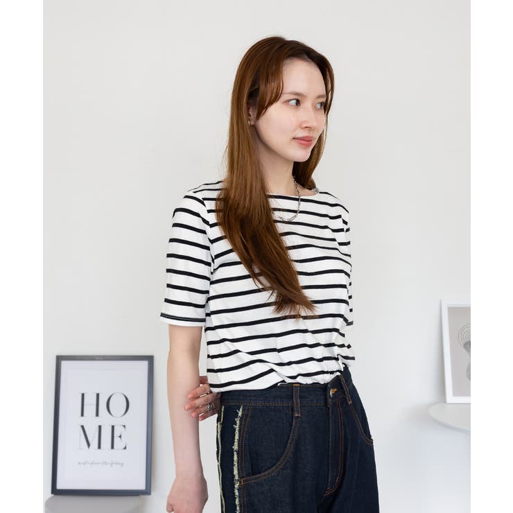 ボーダー5分袖トップス | atONE | 詳細画像4 