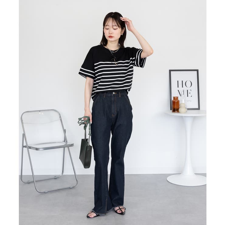 パネルボーダー風半袖トップス | atONE | 詳細画像10 