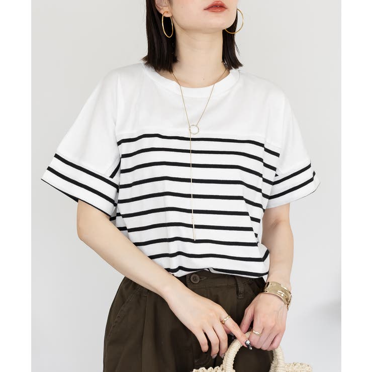 パネルボーダー風半袖トップス | atONE | 詳細画像16 