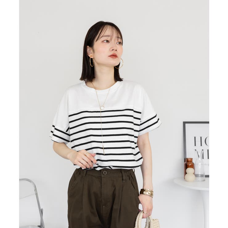 パネルボーダー風半袖トップス | atONE | 詳細画像17 