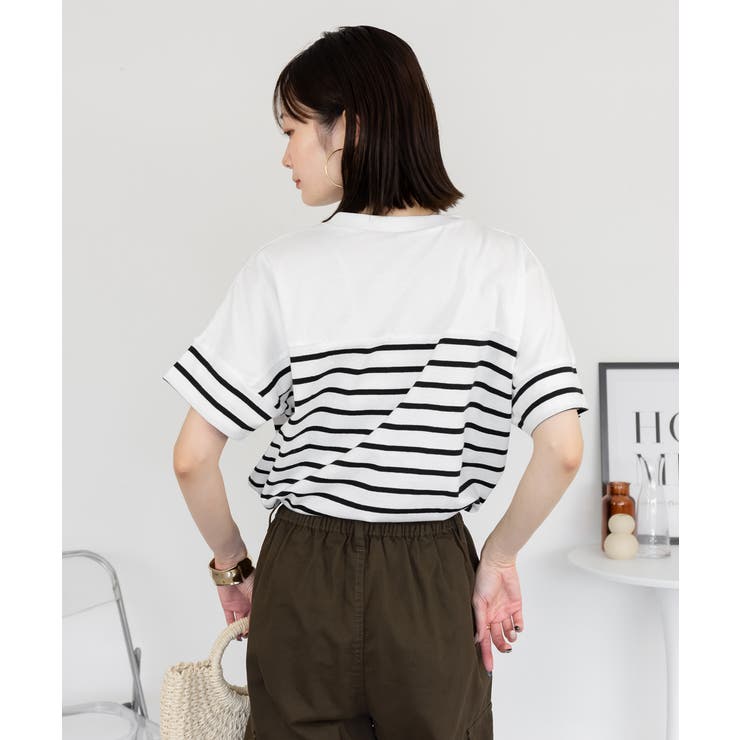 パネルボーダー風半袖トップス | atONE | 詳細画像22 