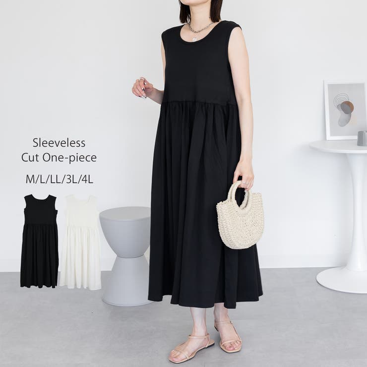 ブラック | ノースリーブカットワンピース | atONE