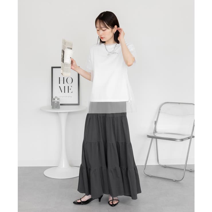 【美品】DOUBLE STANDARD☆ワッシャーティアードマキシスカートグレー ロージールーチェ Rosy luce サテンワッシャープリーツマキシ